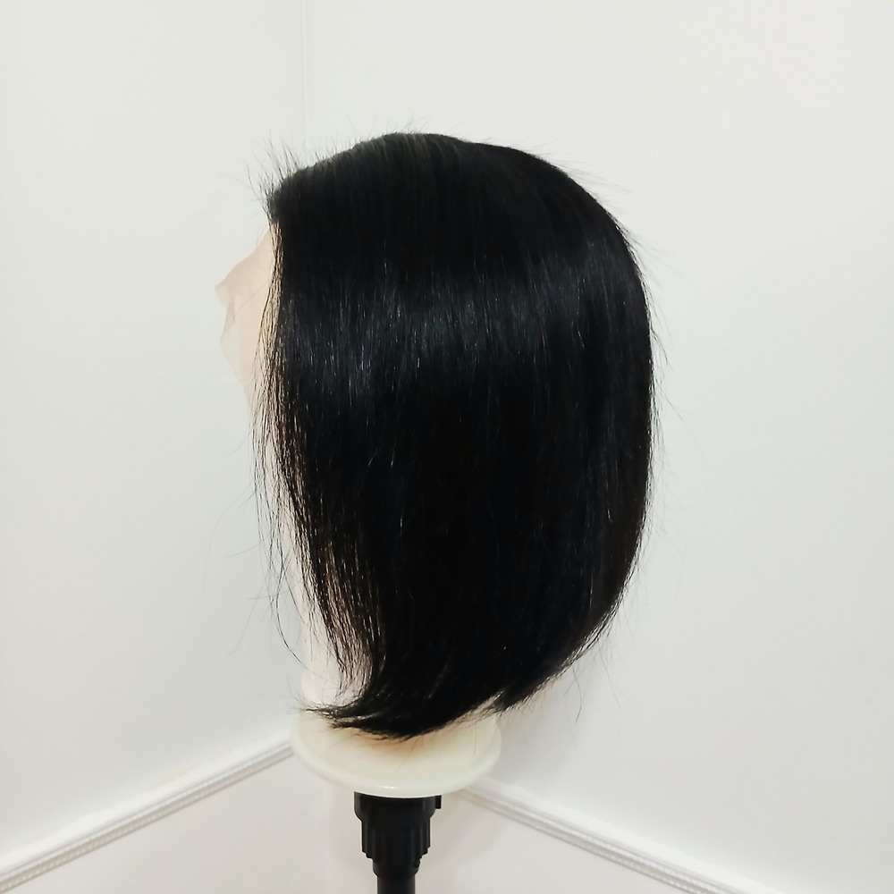NEW Human Hair Lace Front 10 Inch Bob Wig Natural Black Straight - Picture 2 of 8
